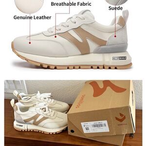 NWT   SZ 39 US 8 - 8.5 M SOMILISS On Sneaker Beige Cream Leather / Suede Trim